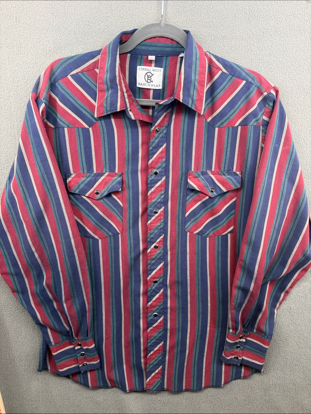 Vintage Corral West Ranchwear Striped Western Shirt - Red, Blue, Green A28